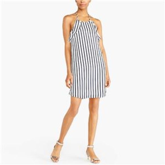 J. Crew Navy Blue & White Striped Ruffle Halter Dress - Picture 1 of 6